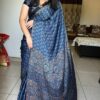 Hand blocked Ajrakh modal silk saree in natural dye
