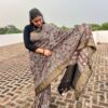 Hand blocked Ajrakh modal silk saree in natural dye